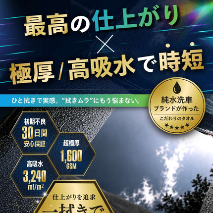 ドライングクロス マイクロファイバークロス 大判 厚手 超吸水 1600GSM 洗車タオル